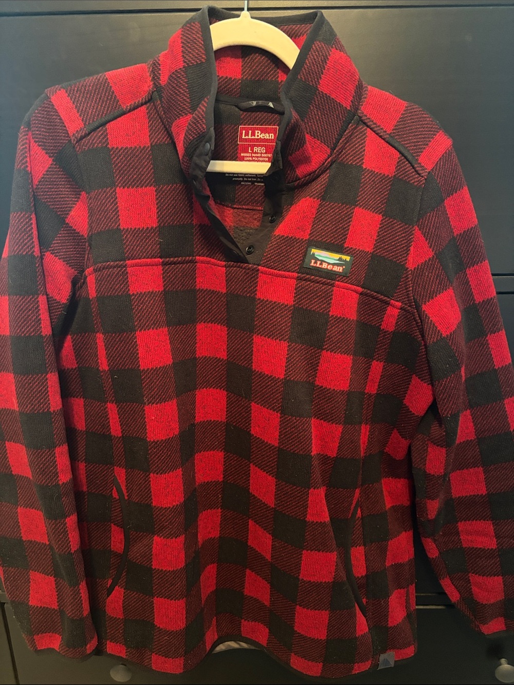 Women’s L.L. Bean Red and Black Buffalo Plaid Sweater Fleece Snap-Front Pullover